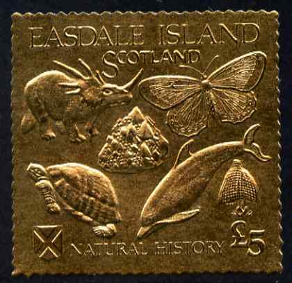 Easdale 1991 Natural History A35 imperf souvenir sheet embossed in gold foil (perf) unmounted mint, stamps on , stamps on  stamps on animals, stamps on  stamps on dinosaurs, stamps on  stamps on whales, stamps on  stamps on dolphins, stamps on  stamps on butterflies, stamps on  stamps on tortoise, stamps on  stamps on fungi, stamps on  stamps on shells, stamps on  stamps on 