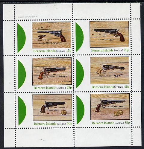 Bernera 1982 Pistols (Colts 36, 44, 31 etc) perf set of 6 values (15p to 75p) unmounted mint, stamps on militaria, stamps on firearms