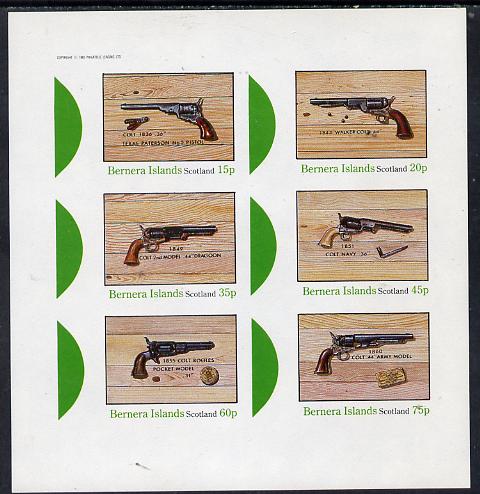 Bernera 1982 Pistols (Colts 36, 44, 31 etc) imperf  set of 6 values (15p to 75p) unmounted mint, stamps on , stamps on  stamps on militaria, stamps on  stamps on firearms