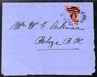 British Honduras 1888 Bisected 2c on 1d carmine on part (Ackerman) entire well tied with A06 cancel, SG 37a