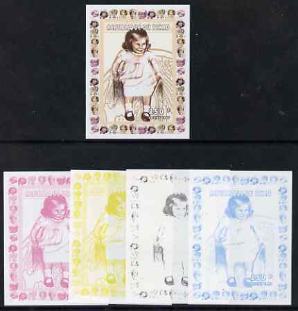 Chad 1997 Princess Diana 250f series #9 imperf deluxe sheet the set of 5 progressive proofs comprising the 4 individual colours plus all 4-colour composite, unmounted mint, stamps on personalities, stamps on diana, stamps on royalty, stamps on women