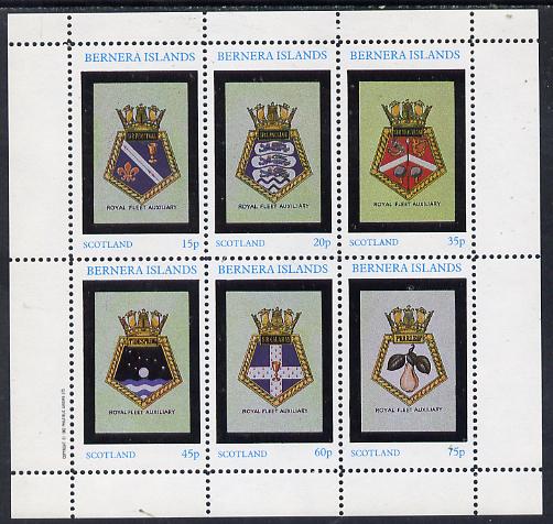 Bernera 1982 Badges (Sir Lancelot, Tidespring etc) perf set of 6 values (15p to 75p) unmounted mint, stamps on , stamps on  stamps on ships    badges     harp     pear