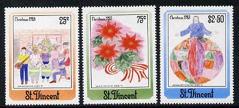 St Vincent 1985 Christmas (Childrens Paintings) set of 3 unmounted mint SG 949-51, stamps on arts  christmas     flowers     children