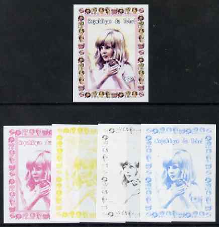 Chad 1997 Princess Diana 300f series #6 imperf deluxe sheet the set of 5 progressive proofs comprising the 4 individual colours plus all 4-colour composite, unmounted mint, stamps on personalities, stamps on diana, stamps on royalty, stamps on women
