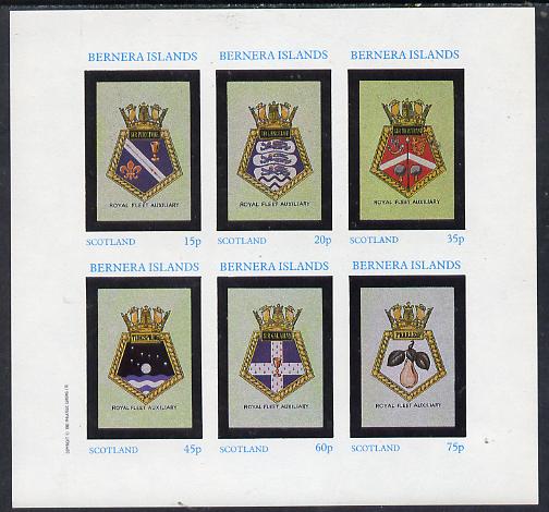 Bernera 1982 Badges (Sir Lancelot, Tidespring etc) imperf set of 6 values (15p to 75p) unmounted mint, stamps on , stamps on  stamps on ships    badges     harp     pear