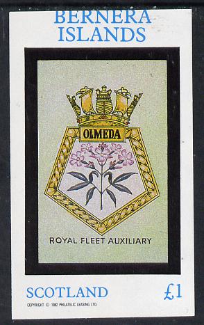 Bernera 1982 Badges (Olmeda) imperf souvenir sheet (£1 value) unmounted mint, stamps on , stamps on  stamps on ships    badges