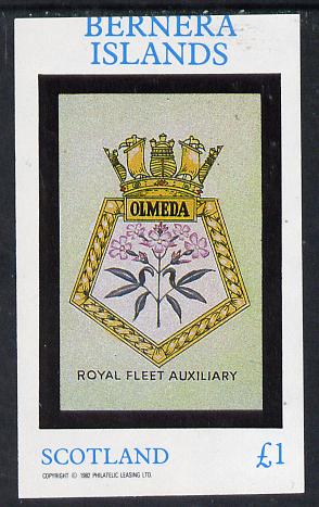 Bernera 1982 Badges (Olmeda) imperf souvenir sheet (Â£1 value) unmounted mint, stamps on , stamps on  stamps on ships    badges