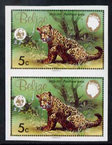 Belize 1983 WWF - Jaguar 5c (Jaguar Cub) imperf pair from uncut proof sheet, unmounted mint, as SG 756, stamps on animals, stamps on cats, stamps on  wwf , stamps on 