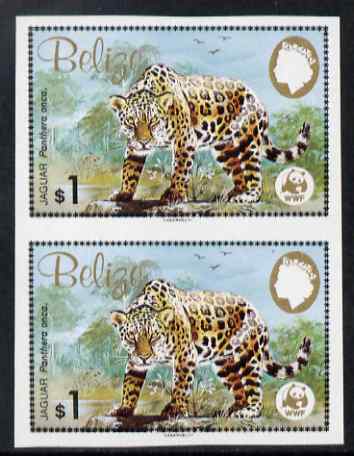 Belize 1983 WWF - Jaguar $1 (Jaguar on rock) imperf pair from uncut proof sheet, unmounted mint, as SG 759, stamps on , stamps on  stamps on animals, stamps on  stamps on cats, stamps on  stamps on  wwf , stamps on  stamps on 