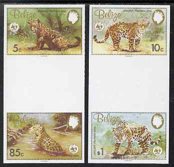 Belize 1983 WWF - Jaguar the set of 4 in imperf inter-paneau se-tenant vertical gutter pairs from uncut proof sheet, unmounted mint and rare, as SG 756-9, stamps on animals, stamps on cats, stamps on  wwf , stamps on 