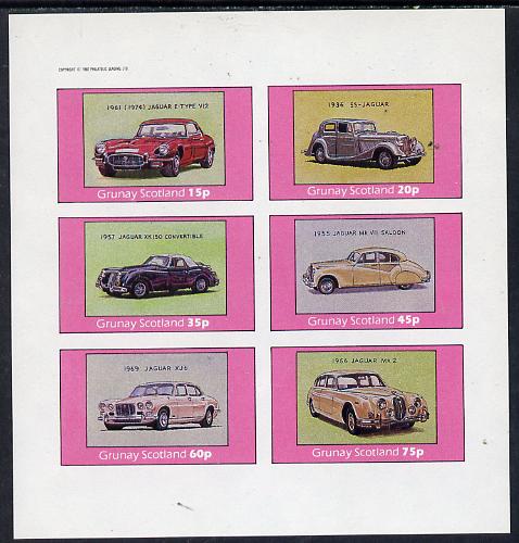 Grunay 1982 Jaguar Cars (E-Type, XJ6, Mk 2 etc) imperf set of 6 values (15p to 75p) unmounted mint, stamps on , stamps on  stamps on cars, stamps on jaguar