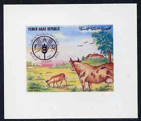 Yemen - Republic 1982 World Food Day 100f Cow & Calf imperf proof on glossy card unmounted mint as SG 671, stamps on food, stamps on cows, stamps on bovine, stamps on animals