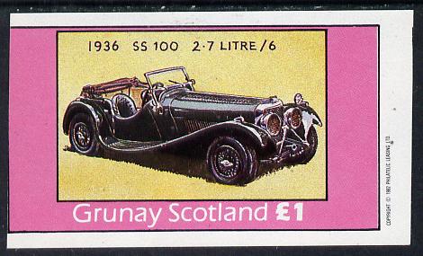 Grunay 1982 Jaguar Cars (1936 SS100) imperf souvenir sheet (£1 value) unmounted mint, stamps on cars, stamps on jaguar