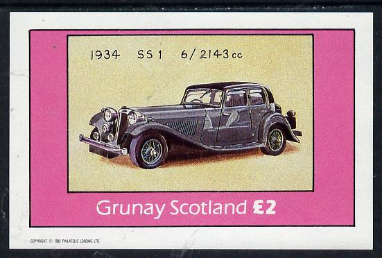 Grunay 1982 Jaguar Cars (1934 SS1) imperf deluxe sheet (Â£2 value) unmounted mint, stamps on cars, stamps on jaguar