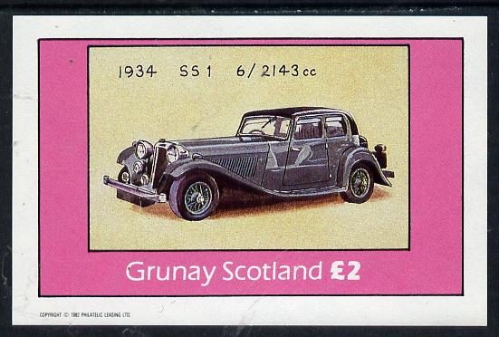 Grunay 1982 Jaguar Cars (1934 SS1) imperf deluxe sheet (£2 value) unmounted mint, stamps on cars, stamps on jaguar