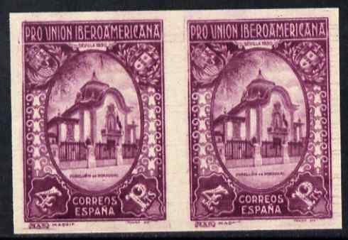 Spain 1930 Portuguese Pavillion 4p purple (from Spanish-American Exhibition) imperf pair unmounted mint but some offset, as SG 640, stamps on , stamps on  stamps on exhibitions