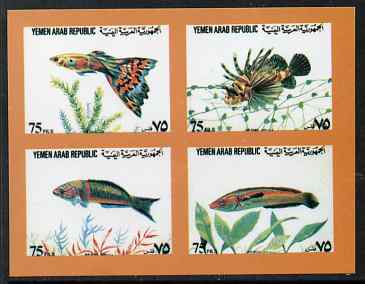 Yemen - Republic 1982 (?) Fish sheetlet containing 4 x 75f values imperf proof on glossy card unmounted mint, stamps on , stamps on  stamps on fish