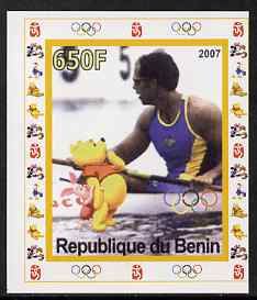 Benin 2007 Rowing #01 individual imperf deluxe sheet with Olympic Rings & Disney Character unmounted mint, stamps on , stamps on  stamps on sport, stamps on  stamps on olympics, stamps on  stamps on rowing, stamps on  stamps on disney, stamps on  stamps on teddy bears, stamps on  stamps on pooh