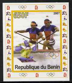 Benin 2007 Rowing #04 individual imperf deluxe sheet with Olympic Rings & Disney Character unmounted mint