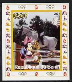 Benin 2007 Equestrian #03 individual imperf deluxe sheet with Olympic Rings & Disney Character unmounted mint, stamps on sport, stamps on olympics, stamps on equestrian, stamps on horses, stamps on show jumping, stamps on disney, stamps on 