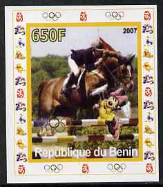 Benin 2007 Equestrian #04 individual imperf deluxe sheet with Olympic Rings & Disney Character unmounted mint, stamps on , stamps on  stamps on sport, stamps on  stamps on olympics, stamps on  stamps on equestrian, stamps on  stamps on horses, stamps on  stamps on show jumping, stamps on  stamps on disney, stamps on  stamps on 