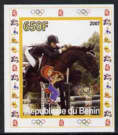 Benin 2007 Equestrian #05 individual imperf deluxe sheet with Olympic Rings & Disney Character unmounted mint, stamps on , stamps on  stamps on sport, stamps on  stamps on olympics, stamps on  stamps on equestrian, stamps on  stamps on horses, stamps on  stamps on show jumping, stamps on  stamps on disney, stamps on  stamps on 