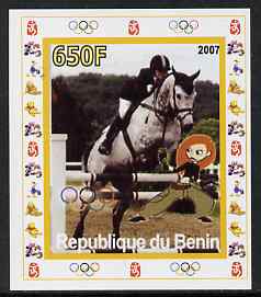 Benin 2007 Equestrian #06 individual imperf deluxe sheet with Olympic Rings & Disney Character unmounted mint, stamps on sport, stamps on olympics, stamps on equestrian, stamps on horses, stamps on show jumping, stamps on disney, stamps on 