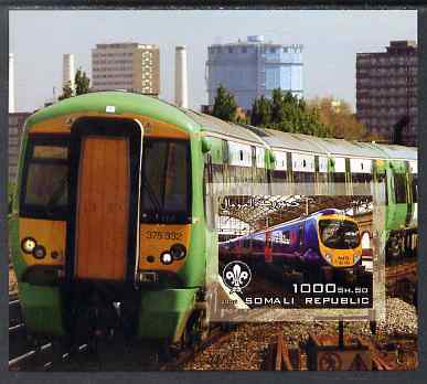 Somalia 2006 Modern Trains #4 imperf souvenir sheet with Scout Logo unmounted mint, stamps on railways, stamps on scouts