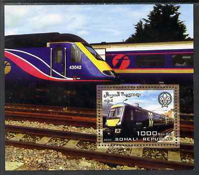 Somalia 2006 Modern Trains #3 perf souvenir sheet with Scout Logo unmounted mint, stamps on , stamps on  stamps on railways, stamps on  stamps on scouts