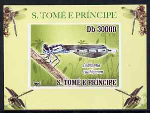 St Thomas & Prince Islands 2009 Dragonflies #1 individual imperf deluxe sheet unmounted mint. Note this item is privately produced and is offered purely on its thematic appeal, stamps on dragonflies, stamps on insects