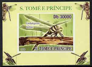 St Thomas & Prince Islands 2009 Dragonflies #3 individual imperf deluxe sheet unmounted mint. Note this item is privately produced and is offered purely on its thematic appeal, stamps on , stamps on  stamps on dragonflies, stamps on  stamps on insects