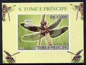 St Thomas & Prince Islands 2009 Dragonflies #4 individual imperf deluxe sheet unmounted mint. Note this item is privately produced and is offered purely on its thematic appeal, stamps on dragonflies, stamps on insects