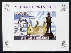 St Thomas & Prince Islands 2009 Chess Grand Masters #3 - Vladimir Kramnik individual imperf deluxe sheet unmounted mint. Note this item is privately produced and is offer..., stamps on personalities, stamps on chess