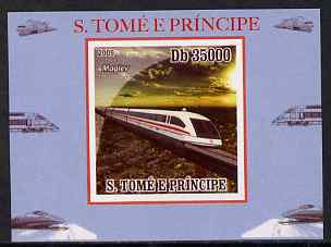 St Thomas & Prince Islands 2009 Modern Trains #1 - Maglev individual imperf deluxe sheet unmounted mint. Note this item is privately produced and is offered purely on its thematic appeal, stamps on railways