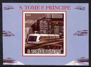 St Thomas & Prince Islands 2009 Modern Trains #4 - Maglev individual imperf deluxe sheet unmounted mint. Note this item is privately produced and is offered purely on its thematic appeal, stamps on , stamps on  stamps on railways