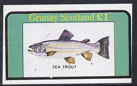 Grunay 1982 Fish (Sea Trout) imperf souvenir sheet (£1 value) unmounted mint, stamps on fish     marine-life