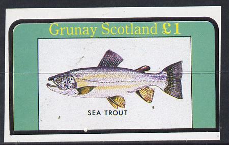 Grunay 1982 Fish (Sea Trout) imperf souvenir sheet (Â£1 value) unmounted mint, stamps on fish     marine-life