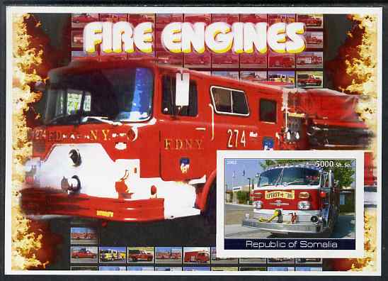 Somalia 2002 Fire Engines #2 imperf s/sheet unmounted mint (light crease on corner), stamps on , stamps on  stamps on fire