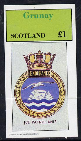 Grunay 1982 Ships Crests #2 (Endurance Ice Patrol Ship) imperf souvenir sheet (£1 value) unmounted mint, stamps on ships    polar