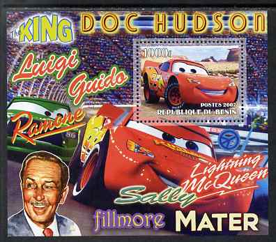 Benin 2007 Disney's Lightning McQueen #1 perf m/sheet showing McQueen unmounted mint , stamps on , stamps on  stamps on disney, stamps on  stamps on films, stamps on  stamps on cinema, stamps on  stamps on movies, stamps on  stamps on cartoons, stamps on  stamps on cars