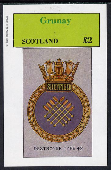 Grunay 1982 Ships Crests #2 (Type 42 Destroyer) imperf deluxe sheet (£2 value) unmounted mint, stamps on ships