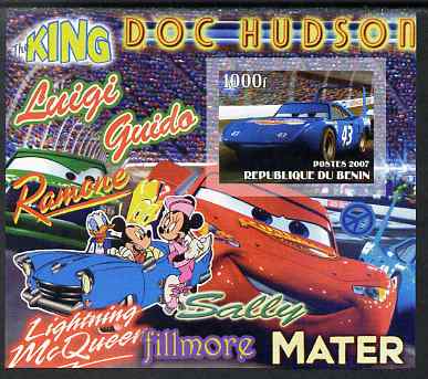 Benin 2007 Disneys Lightning McQueen #4 imperf m/sheet showing The King unmounted mint, stamps on disney, stamps on films, stamps on cinema, stamps on movies, stamps on cartoons, stamps on cars