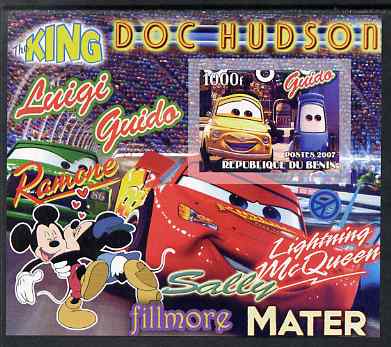 Benin 2007 Disney's Lightning McQueen #5 imperf m/sheet showing Luigi & Guido unmounted mint. Note this item is privately produced and is offered purely on its thematic appeal, stamps on , stamps on  stamps on disney, stamps on  stamps on films, stamps on  stamps on cinema, stamps on  stamps on movies, stamps on  stamps on cartoons, stamps on  stamps on cars