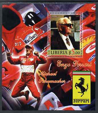 Liberia 2006 Enzo Ferrari #1 perf m/sheet unmounted mint, stamps on cars, stamps on ferrari, stamps on formula 1, stamps on  f1 , stamps on personalities