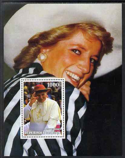 Benin 2003 Pope & Princess Diana #04 perf m/sheet unmounted mint. Note this item is privately produced and is offered purely on its thematic appeal, stamps on , stamps on  stamps on religion, stamps on  stamps on pope, stamps on  stamps on personalities, stamps on  stamps on diana, stamps on  stamps on royalty