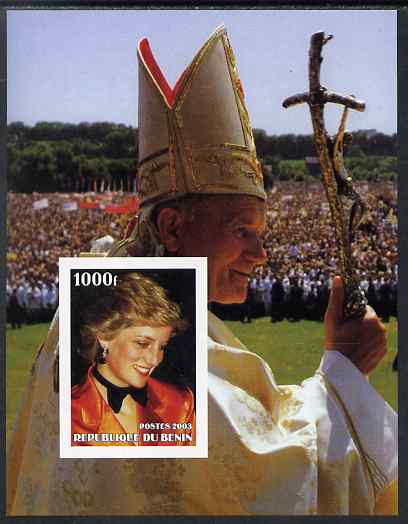 Benin 2003 Princess Diana & The Pope #2 imperf m/sheet unmounted mint. Note this item is privately produced and is offered purely on its thematic appeal, stamps on , stamps on  stamps on religion, stamps on  stamps on pope, stamps on  stamps on personalities, stamps on  stamps on diana, stamps on  stamps on royalty