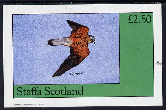Staffa 1982 Birds of Prey #06 (Kestrel) imperf deluxe sheet (£2.50 value) unmounted mint, stamps on birds, stamps on birds of prey