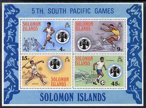 Solomon Islands 1975 Fifth South Pacific Games perf m/sheet unmounted mint SG MS 280, stamps on , stamps on  stamps on sport, stamps on  stamps on running, stamps on  stamps on javelin, stamps on  stamps on long jump, stamps on  stamps on jumping, stamps on  stamps on football