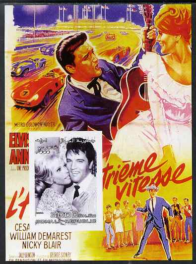 Somalia 2004 Elvis Presley #1 imperf m/sheet (film poster in background) unmounted mint, stamps on music, stamps on personalities, stamps on elvis, stamps on entertainments, stamps on films, stamps on cinema, stamps on movies