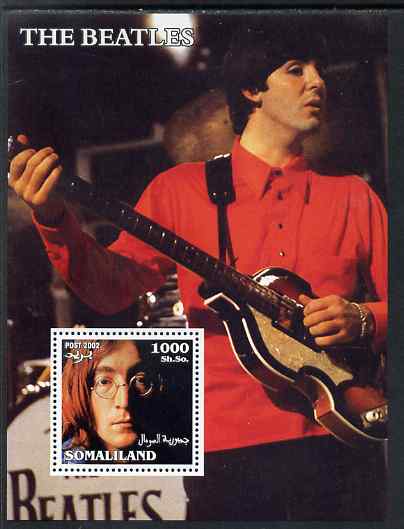 Somaliland 2002 The Beatles perf m/sheet unmounted mint, stamps on personalities, stamps on music, stamps on pops, stamps on entertainments, stamps on rock, stamps on beatles